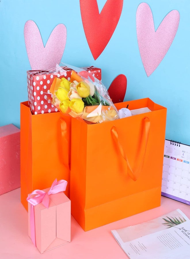 Welecom 20 Pcs Orange Paper Gift Bag Wide Handle Cardstock Paper Bags All-Occasion Paper Bags Heavy Duty Shopping Bags Reusable Business Bag Paper Gift Bags Take Out Bags with Tissue,11.8"*3.9"*9.84" - Image 3